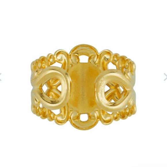 Susan Shaw Gold and Blue Ornate Ring with Turquoise Stone - Picture 2 of 9